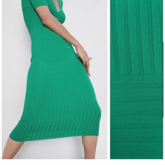 Zara Green Ribbed Knit Midi Dress. Size S perfect - Picture 7 of 14